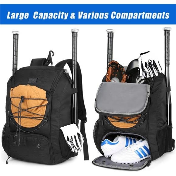 Baseball Backpack,Softball Bat Bag with Shoes Compartment for Youth,Boys & Adult - Picture 2 of 7